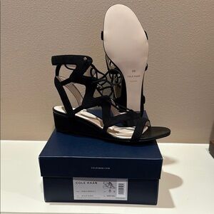Cole Haan Women's Black Suede Gladiator Wedge Sandals